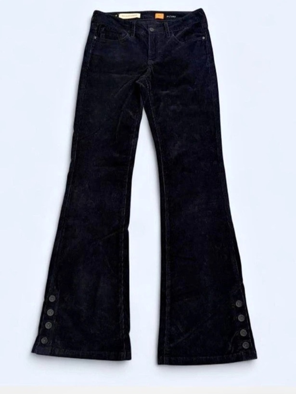Pilcro Stet Navy Corduroy Flare Pants Button Hem 70s inspired boho Size 27